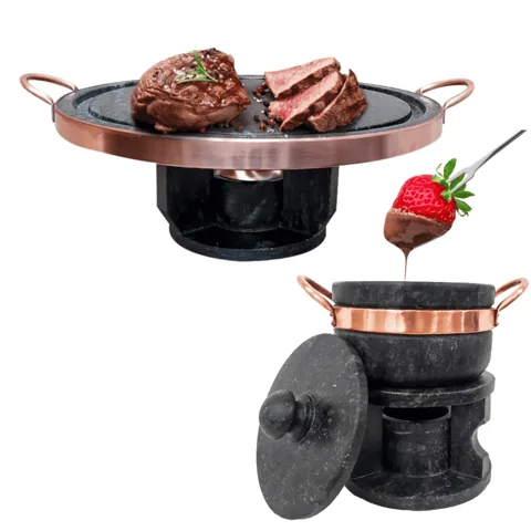 Fondue de pedra-sabão 23 cm com fondue de 500 ml